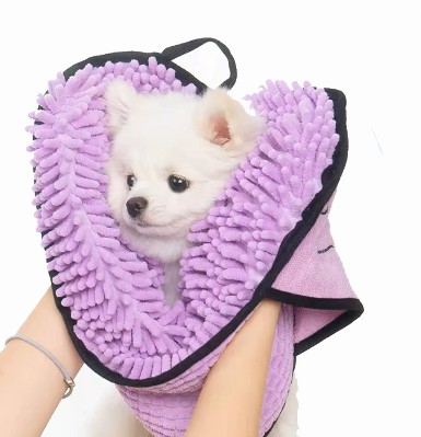 Double Sided Chenille & Microfiber Pet Drying Mitt Embroidered Paw Design Ultra Water Absorbent Wearable Bath Glove Quick Dry