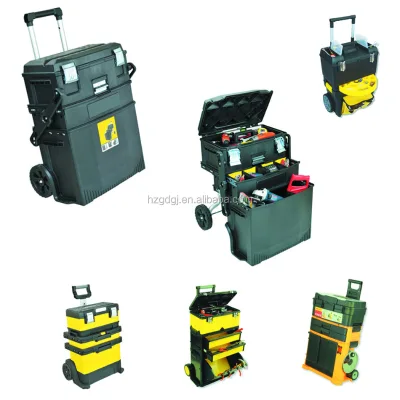 4-In-1 Mobile Work Station Plastic Moving Tool Cart Tool Box Chest Tool Trolley