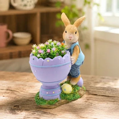 Resin Lifelike Outdoor Display Figurines Planter Cartoon Animal Rabbit Painting Garden Courtyard Landscape Lawn Patio