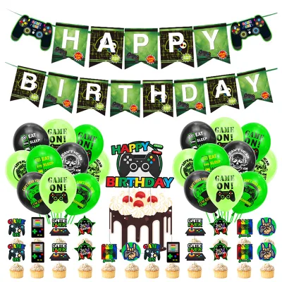 Video Game Party Decoration Boy Paper Plate Cup Napkin Straw Balloon Happy Birthday Banner Boy Player Birthday Party Decoration