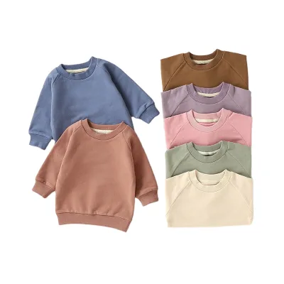 Factory Direct Sales Custom Logo Children's Sweatshirt Long-sleeved Organic Cotton Comfortable Solid Color Baby Sweatshirt