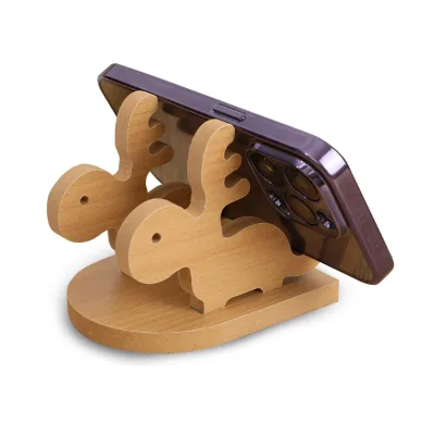 Cute Deer Design Detachable Wooden Phone Stand Holder Vintage Style Standing Type Mobile Phone Stand