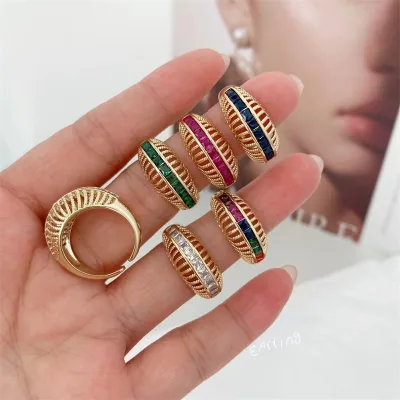 Fashionable Color Cubic Zircon Gilded Finger Ring Female Wedding Rings