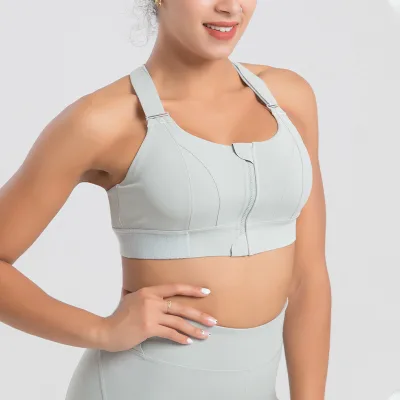 Cross-border Large Size Sports Bra Women's Zipper All-in-one Fitness Underwear High Strength Shockproof Running