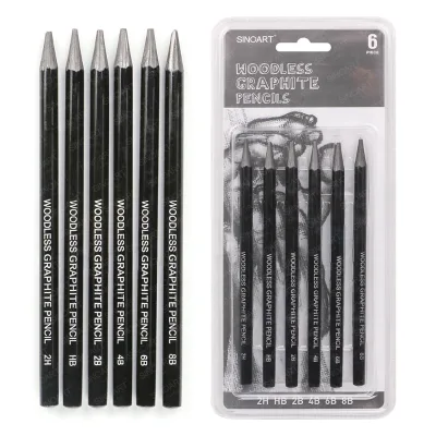 SINOART Customizable Woodless Graphite Pencil Set - 8mm(dia.)X18mm(L) - HB, 2B, 4B, 6B, 8B - 12pcs/White Box