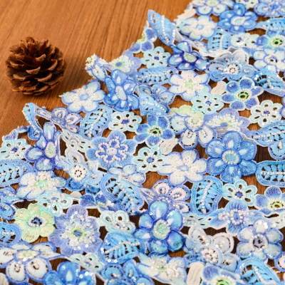 2026 New Arrival Fancy 3D Flower Embroidered Guipure Lace Fabric Wholesale Shiny Sequin Lace for Women Fashion Clothing