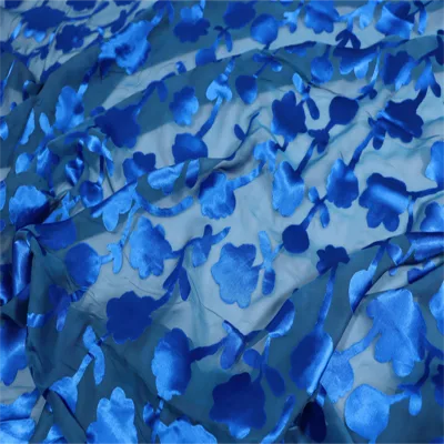 Blue Small Floral Design In-stock Great Quality Material Comfortable Feeling Silk Burn Out Fabric for Summer Women Garment