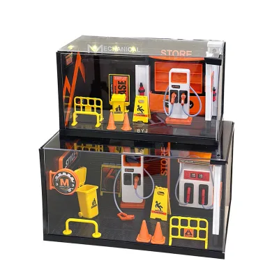1:32 Model Car Display Case With Acrylic Diorama Garage Simulated Gas Station and Charging Station