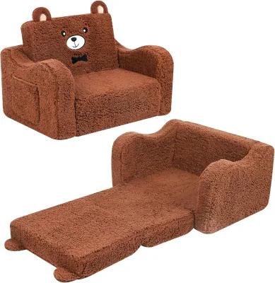 Modern 2-in-1 Kids Sofa Bed Wholesale Foldable Foam Lounger Chair with Plush for Boys and Girls for Living Room