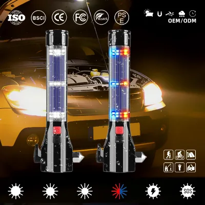 Solar Flashlight with Power Bank Multifunction Car Safety Hammer Car Emergency Torche Rechargeable Led Flashlight