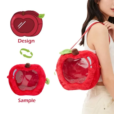 Custom Low MOQ Plush Fruit apple Shape Ita Bag Storing Plush Shoulder Bag Cartoon Display Window Crossbody Bag