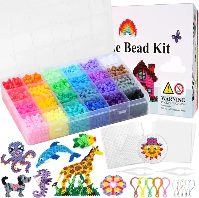 5200pcs Fuse Beads Kit for Boys and Girls, 24 Colors 5mm Melting Beads Set Colorful Hooks for Birthday and Christmas Gift