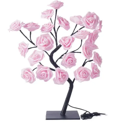 Modern Contemporary Plastic LED Rose Table Lamp E26 Bulb Base Romantic Flower Night Light for Bedroom Room Wedding Indoor