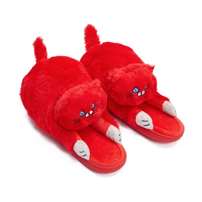 Cute Winter Cartoon Animal Plush Furry Women Closed Shoes Thick Bottom Indoor Home Fashion Cat Shoes slippers
