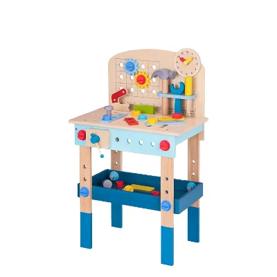 Multi-functional Wooden Model Toy Work Bench Table Educational Beach Tool Construction Pretend Play Game for 2-4 Years Old Kids