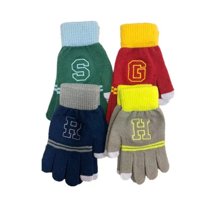 Custom Winter Women Men Acrylic Soft Gloves Embroidery Touch Screen Warm Animal Knit Potter Mittens Mobile Phone Pad