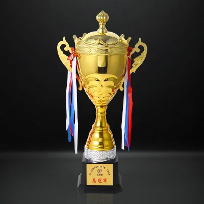 Silver High End Good Quality Metal Trophy Cups Awards Crown Cap with Ribbons DIY Trophies and Awards Sublimation Awards Trophy