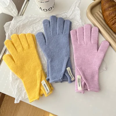 Women's Winter Warm Woolen Gloves with Side Slit Thermal Korean Design Ins Finger Gloves New Style for Students