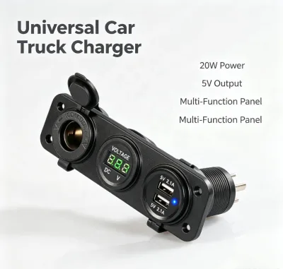 Modified MultiPort Car Truck Charger Panel 3 Outlets Dual USB Digital Display 20W 5V 4.2A Dashboard Refit Power Supply Adapter
