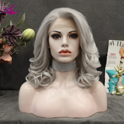 Celebrity Wig Silver Grey Shoulder Length Synthetic Lace Front Wigs