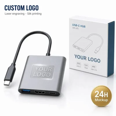 3 in 1 USB C Hub HDTV 4K 60Hz PD100W 85W Charge USB 3.0 5Gbps Aluminum Anodized Compact for MacBook Windows Phone Home Office