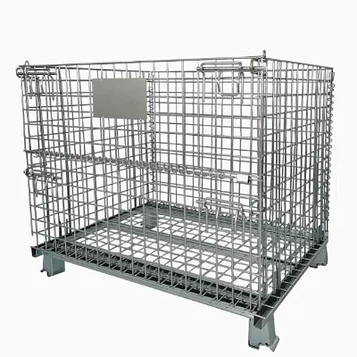 Folding Storage Cage Mesh Tray Iron Frame Strength Factory Warehouse Storage Foldable and Stackable Metal Wire Mesh Tray Cage