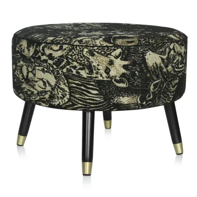 Pattern Large Round Foot Rest Stool Wooden Legs Modern Comfortable Custom Animal with Detachable Gold Trim 4 60x60x42cm Antique