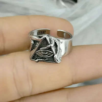 Retro New God's Eye Ring Men's Retro Personalized Hip Hop Ins Horus Eye Texture Open Ring