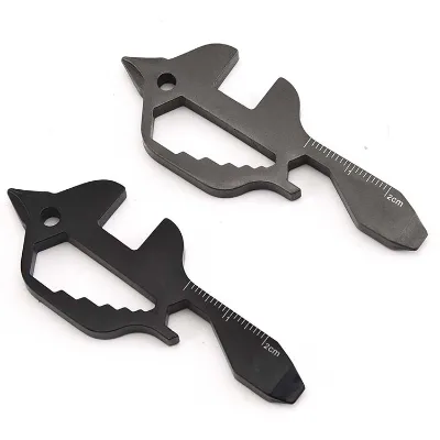 Factory Wholesale DIY OEM Fish-shaped Multi-function Outdoor Tool Card Bottle Opener Wrench Sand Silver/Black