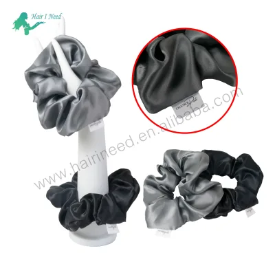 Customized Wholesale Oversize Satin Silky Scrunchies Elastic Satin Hair Ring Band Satin Scrunchies With Logo Woven Tag