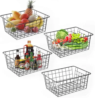 4-Pack High Quality Metal Iron Wire Organizer Food Storage Basket Bread Fruit Vegetables Pantry Kitchen Storage Bins