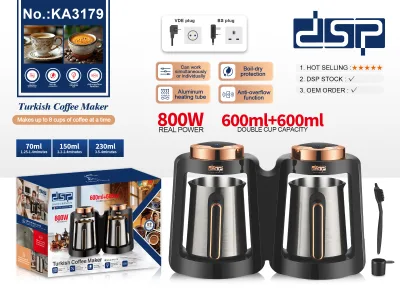 DSP 800W Drip Coffee Maker 304 Stainless Steel Dual 600ml Carafe Slow Brew Anti Overflow Boil Dry Protection for Home Office