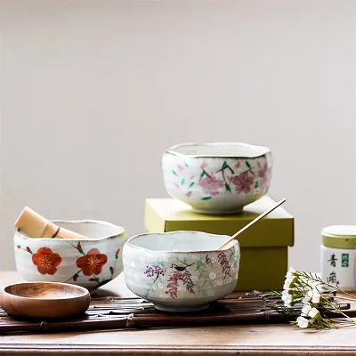 Harmony Chawan Matcha Japanese Green Tea Bowl Mino Ware Clematis Purple Made in Japan