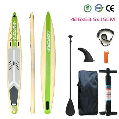 Stable 14ft Inflatable Racing SUP, High Pressure Drop Stitch Construction for Speed & Endurance Training