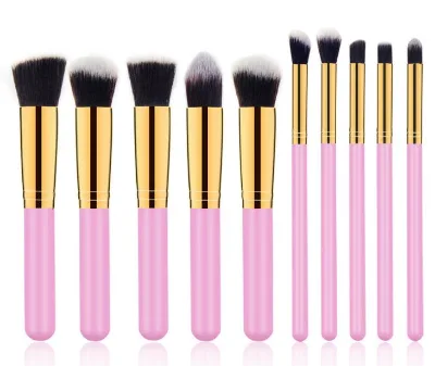 Professional 10pcs Foundation Facial Make up Brush Private Logo Synthetic Hair Powder Makeup Brush Set 5 Big 5 Small