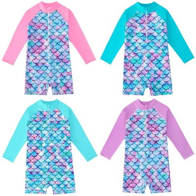 Fashion Summer Polyester Fibre Baby Swimwear Mermaid Long Sleeve Baby Swimwear Girl Conjoined Baby Boy Swimwear for Kids