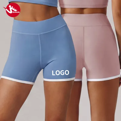 Private Label Tight Fit Outerwear Butt Lift Yoga Gym White Trim High Waisted Activewear Breathable biker short