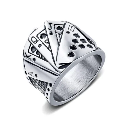 Fashion Magician Texas Poker Men's Titanium Steel Ring Retro Hip Hop Poker Straight Flush Casting Finger Ring