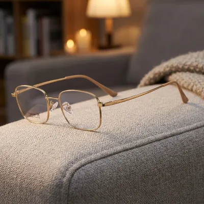 Sleek Thin Metal Frames Lightweight Square Optical Frame Metal Titanium Temple Glasses Optical Glasses for Men Women Office Home
