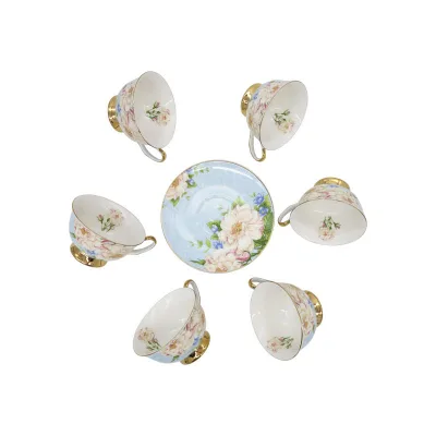 12pcs Factory Gold Rim Europe Style New Bone China Coffee Cup Saucer Set