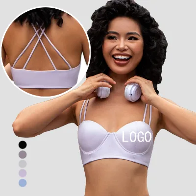 Solid Second Sikn Yoga Bra Breathable Cross Back U-Neck Fitness Bra Contrast Binding Sports Bra