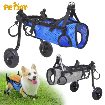 XS-M Classic Square Aluminum Alloy PP Polyester Adjustable Folding Dog Wheelchair for Elderly Disabled Dogs Leg Support Pet