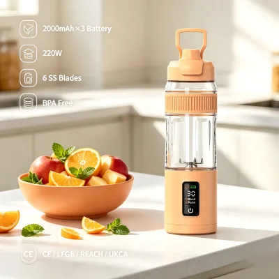 Portable Juicer Smoothie Blender Cup Fruit 600ML Mini Mixer Wireless 6000mAh 6 Blade LED Blenders Hiking Trip Camping Jar CE FCC