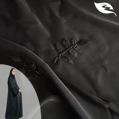 Luxury Formal Black Chiffon Fabric with Crystal Embroidery