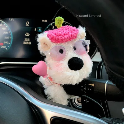 West Highland Plush Doll Wiper Turn Signal Car Interior Ornament for Women Decorative Interior Kit
