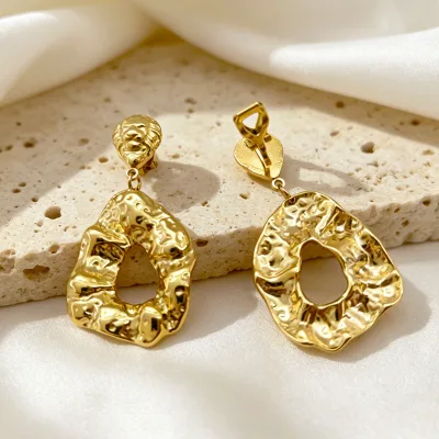 Non Pierced Earrings Organic Sculptural Statement 18K Gold Plated 304 Stainless Steel Clip on Earrings