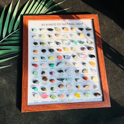 Natural Crystal Gemstone Rock 80 Kind Mixed Chakras Tumble Stone Set Feng Shui Engraved Angel Model for Home Decoration Love
