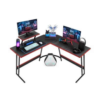 Modern Yuandong Extendable L-Shaped PC Gaming Desk Metal Glass Construction Sturdy Home Office Corner Design Large Monitor Riser