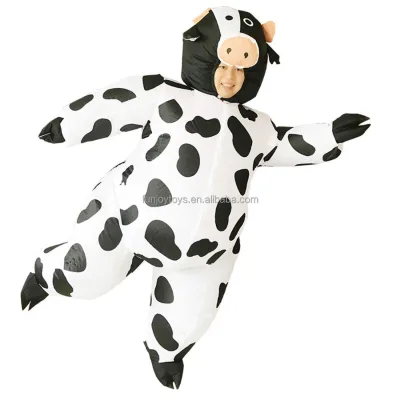 Dairy Cow Inflatable Costume Milk Cow Blow up Suit Party Game Cosplay White Halloween Costume Jumpsuit Christmas