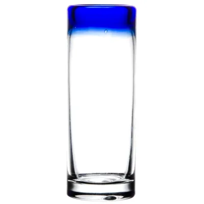 MEXICAN GLASSWARE Artisan Crafted Recycled Hand Made 2 Oz. Cobalt Blue Rim  Mexico Tequila Shot Glass